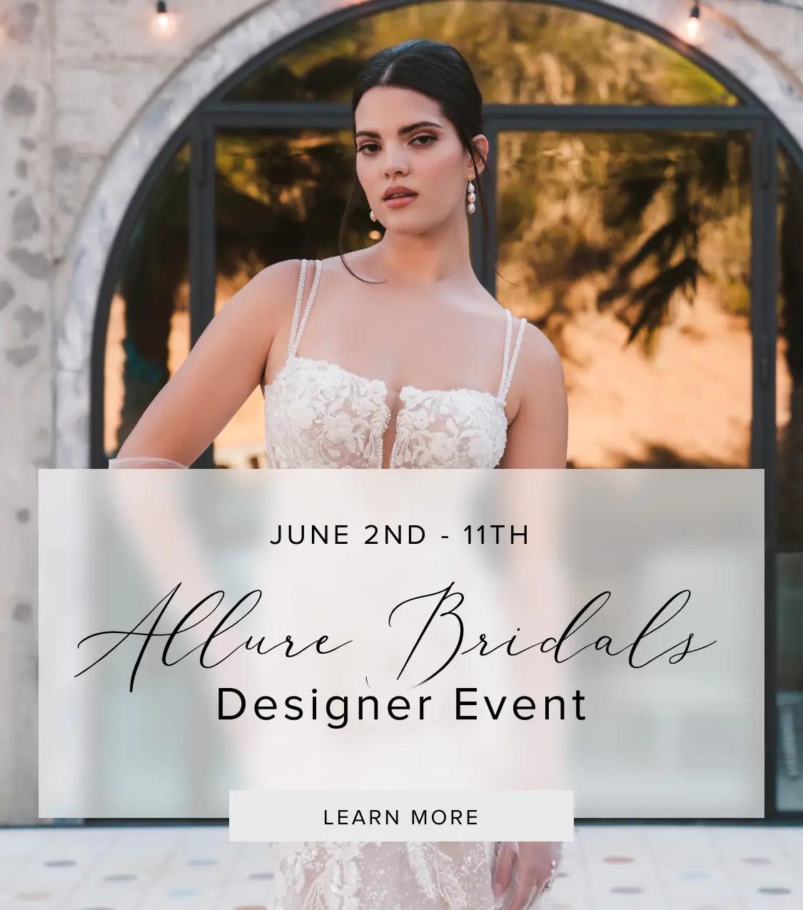 Mobile banner Allure Bridals Designer Event happening between June 2nd and June 11th